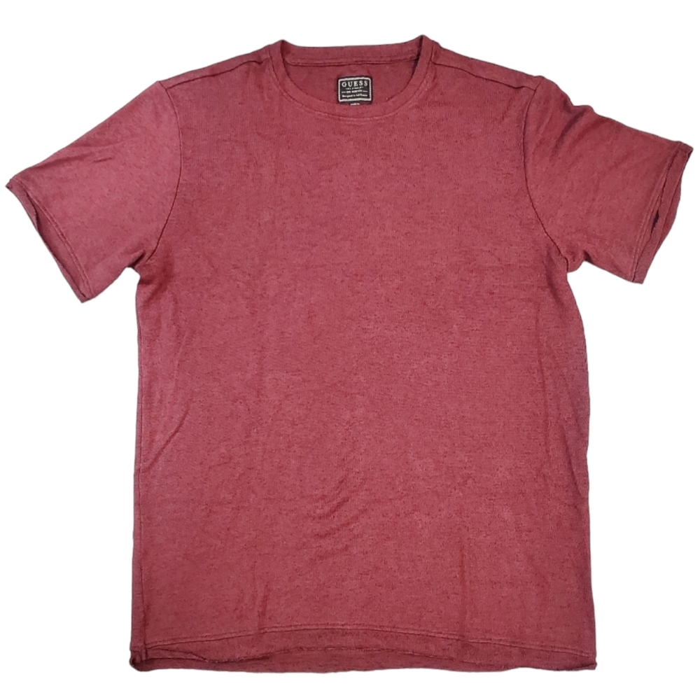 Guess T-Shirt Mens Size Medium Burgundy Short Sleeve Round Neck Tee